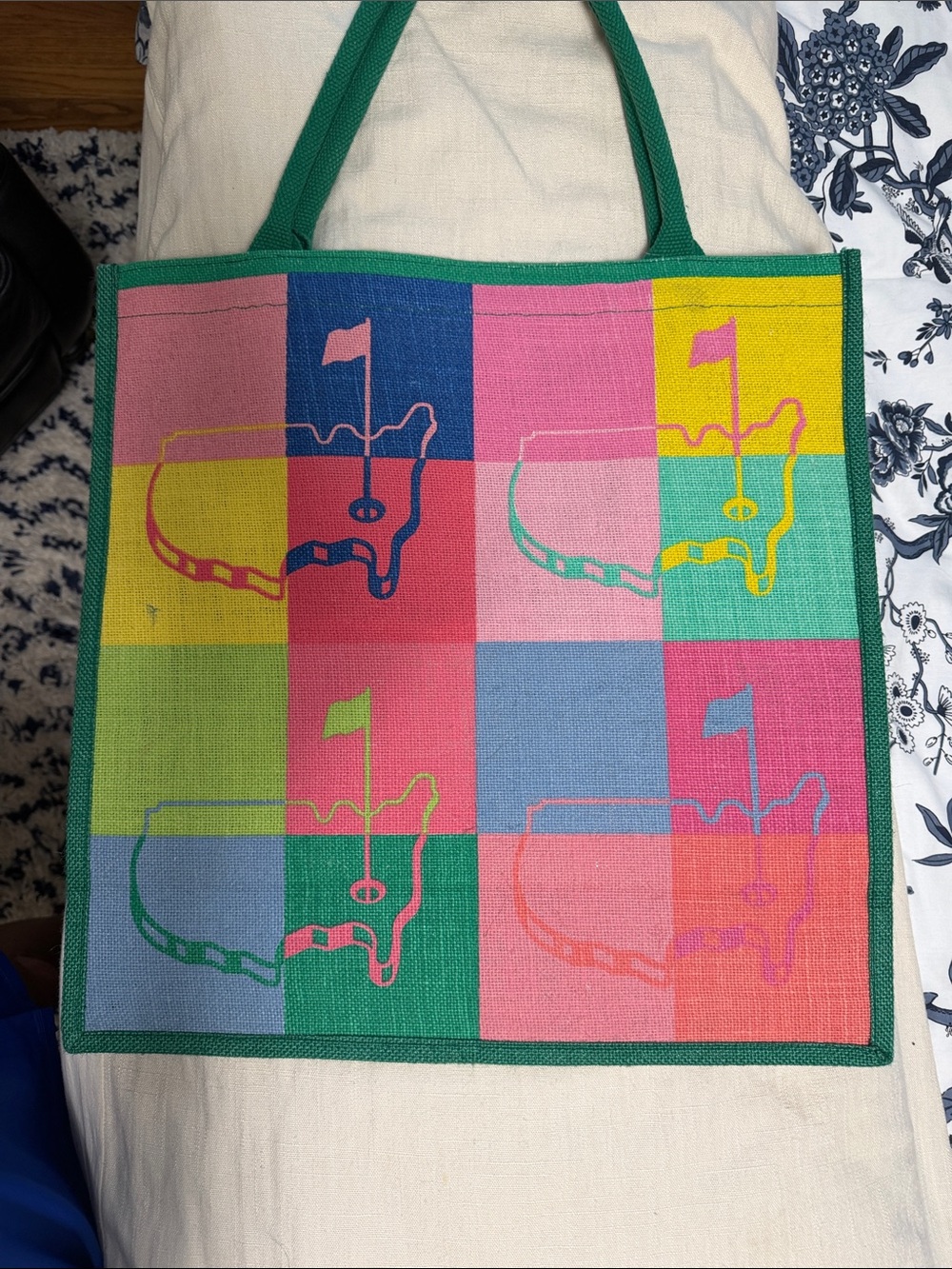 The Masters Golf Motif Burlap Tote